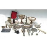 A quantity of silver plate to include trophies, comports and flatware.