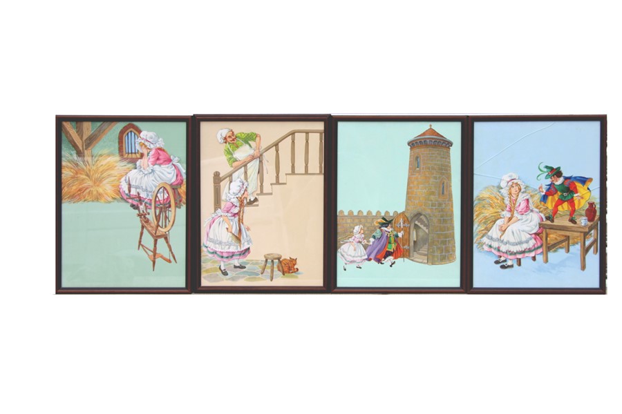 Anna & Danuta Dzierzek - a set of four original book illustrations for Rumpelstiltskin, gouache,