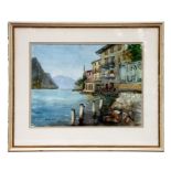 M Cooke - Italian Lake Scene with a Villa in the Foreground - watercolour, signed lower left, framed