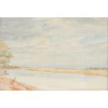 Early 20th century English school - Fishermen Fishing on an Estuary - watercolour, framed &