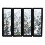 A set of four Chinese Republic porcelain panels depicting mountainous landscape scenes, in