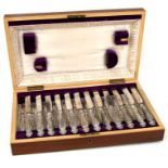 A Victorian cased set of silver plated dessert cutlery.