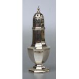 A George III style silver sugar caster, Birmingham 1910, weight 187g, 21cms high.