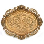 A 19th century heavy bronze tray in the Gothic Revival style, the pierced border embellished with