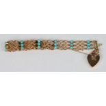A 9ct rose gold bracelet set with turquoise cabochons, weight 14g.