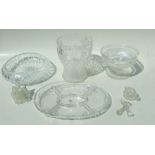 A Walther glass dish, 38cms wide; together with cut glass bowls and vases and other items.