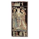 A needlework panel depicting the marriage of a medieval knight, 40 by 86cms.Condition