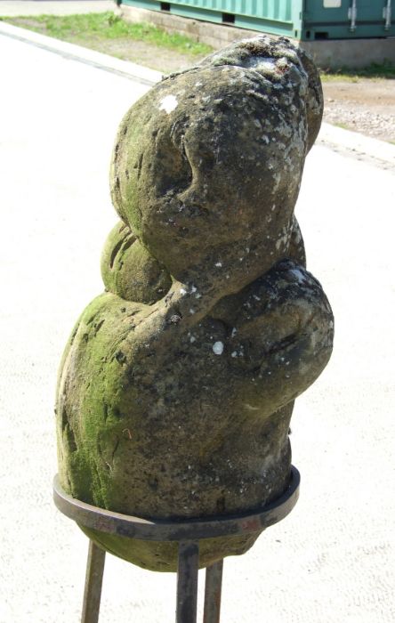 A sandstone carving in the manner of Henry Moore depicting s stylised mother and child mounted on - Image 4 of 4