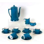 A Crown Ducal turquoise glazed coffee set.