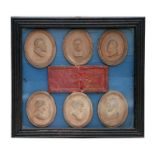 A Grand Tour set of six titled Greek oval portrait intaglios each impressed with the subject's