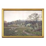 Early 20th century school - Country Scene with a Flock of Sheep in the Foreground - watercolour,