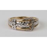 A 9ct gold diamond set buckle ring, weight 4.5g, approx UK size 'T'.