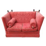 A Knole two-seater settee with red brocade upholstery, 148cms wide.Condition ReportFire safety