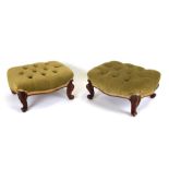 A pair of Victorian footstools with button upholstered seats on mahogany legs, each 36cms wide (2).