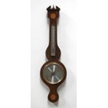 An inlaid mahogany barometer thermometer, 96cms high.