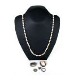 A cultured pearl necklace; together with small items of silver jewellery.