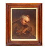 18 / 19th century Dutch school - Man Holding a Clay Pipe - oil on panel, framed, 28 by 35cms.