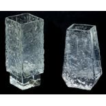 A Whitefriars textured clear glass coffin vase, 13cms high; together with a Sea Glasbruk (Kosta)