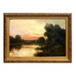 R L Snell - Extensive River Landscape with a Church in the Distance - oil on canvas, signed &