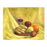 Modern British - Still Life of Fruit and a Glass of Wine - initialled 'TS' and dated 1975, oil on