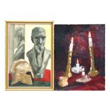 Modern British - Still Life of Candles - oil on board, 36 by 46cms; together with a still life of