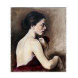 20th century British school - a head and shoulder portrait depicting a young lady in profile, oil on