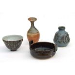 A quantity of Studio pottery to include a Bernard Leach style footed bowl, 16cms diameter (4).