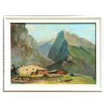 Continental school - A Mountainous Landscape with Buildings in the Foreground - possibly Austria,