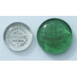 An early 20th century advertising paperweight - Bishop & Sons, Hugh Street, Pimlico London, 8cms