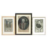 After Holbein. An engraving depicting King Henry VIII, framed & glazed, 25 by 35cms; together with