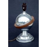 An Art Deco chrome and oak spherical table lamp, approx 26cms high.