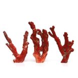 Three sections of natural Mediterranean or Italian red tree coral, the largest 27cms high (3).