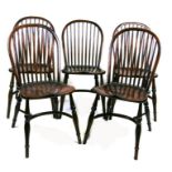 A set of five 19th century style hoop stick back dining chairs with solid seats and crinoline