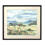 20th century British school - Harvest Fields Towards Mere - watercolour, initialled lower right,