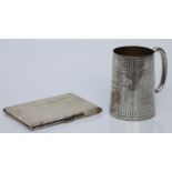 A Victorian silver half pint tankard with Greek key engraved decoration and inscribed 'Peter Bernard