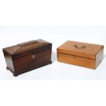 A 19th century rosewood tea caddy of sarcophagus form, on bun feet, 34cms wide; together with an oak