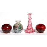 A Val St Lambert French Art glass ruby flashed cut glass vase, 16cms high; together with a pair of