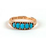 A 14ct gold and five stone turquoise half hoop ring, weight 1.6g, approx UK size 'M'.