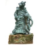 A bronze figural sculpture depicting a man and child, indistinctly signed 'Amadeo Alheri' (?) and