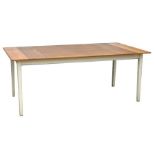 A farmhouse table with an oak rectangular top on a painted base, 190cms wide.
