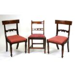 A pair of William IV dining chair with drop-in seats and turned front legs; together with another