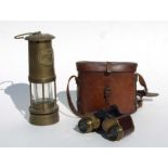 An E Thomas & Williams style brass miner's safety lamp, 25cms high; together with a pair of Crown