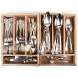 A quantity of silver plated King's pattern cutlery; together with a quantity of silver spoons (