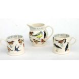 An Emma Bridgewater British Birds pattern cream jug; together with two similar mugs (3).