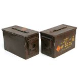 A metal ammunition box for 400 cartridges, 30cms wide; together with another for 450 rounds, 30cms