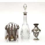 A George III style mallet shaped cut glass decanter with silver collar, Birmingham 1976; together