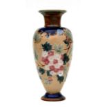 A Royal Doulton baluster vase decorated with sprays of flowers, 45cms high.