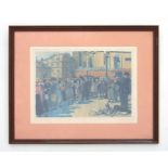 Mid 20th century Continental school - Singing in the Market Square Scene - coloured lithograph,