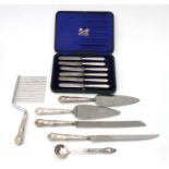 A set of six silver handled fruit knives, Sheffield 1912, cased; together with six silver handled
