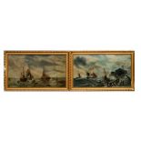 English school - a pair of 19th century style seascape paintings, oil on board, framed, 39 by